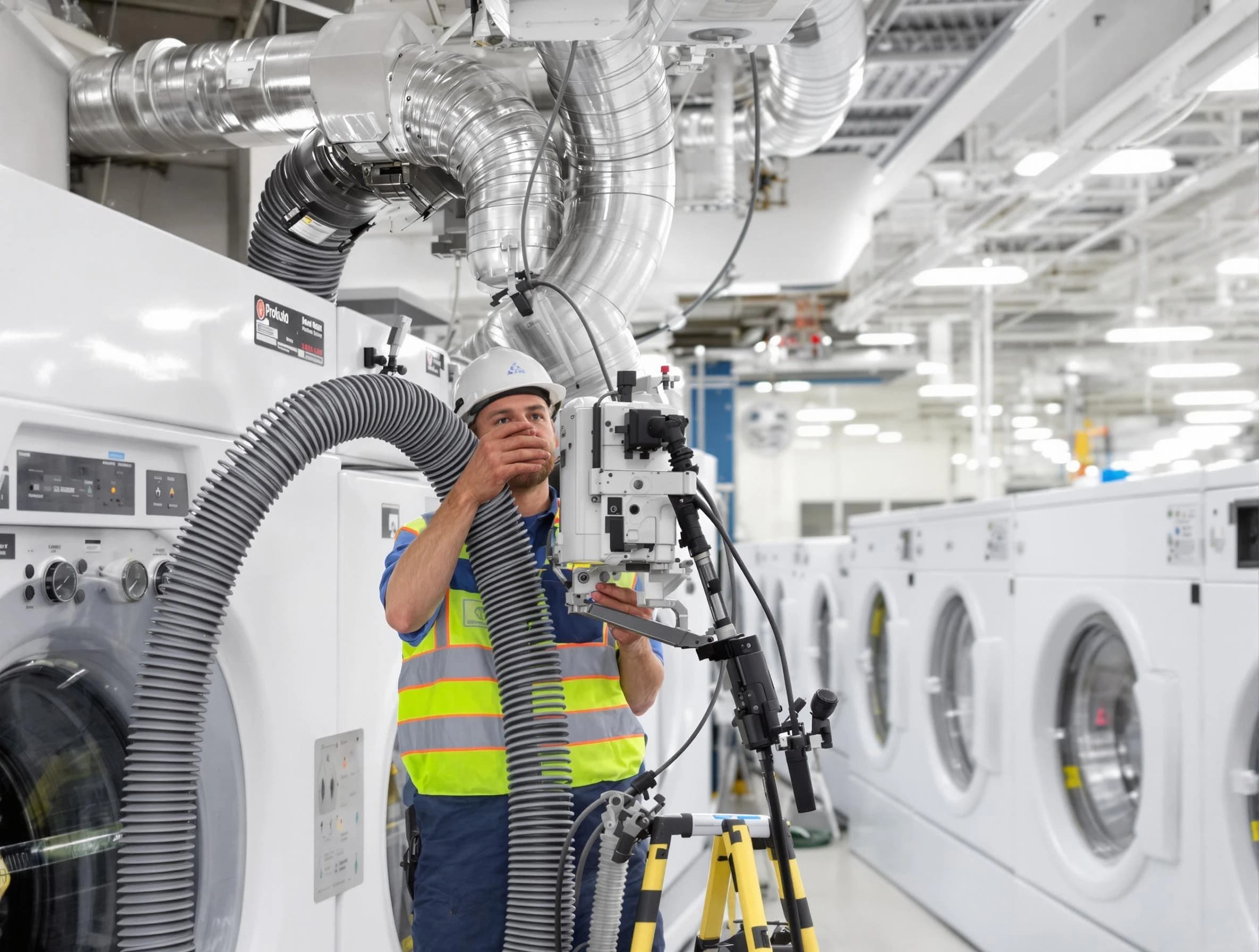Cranston Dryer Vent Cleaning team performing commercial-grade dryer vent cleaning at a business facility in Cranston