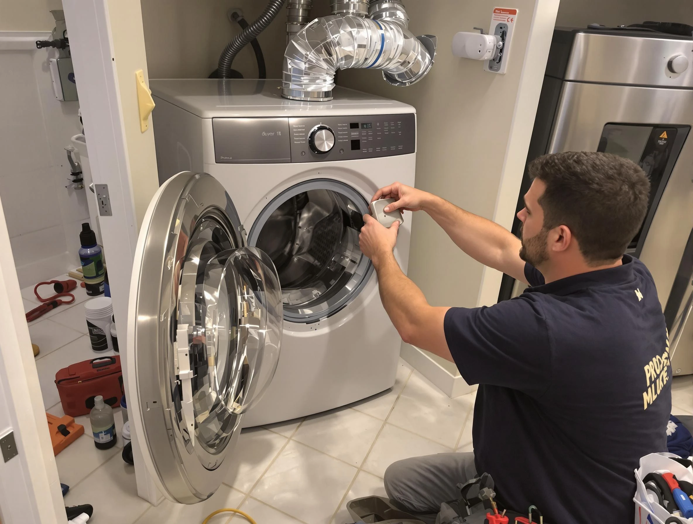 Cranston Dryer Vent Cleaning technician performing precise dryer vent hose installation in Cranston