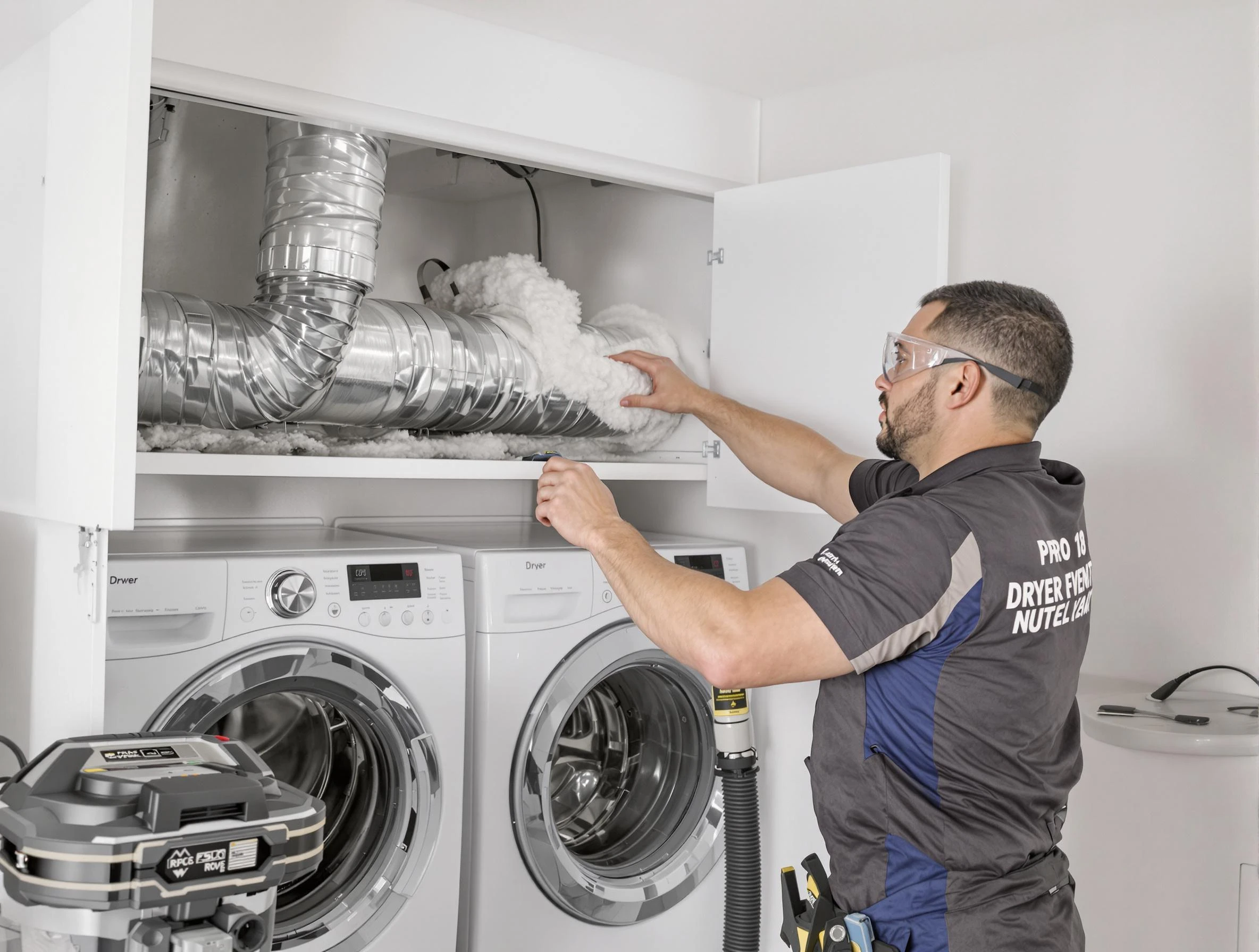 Cranston Dryer Vent Cleaning certified technician performing specialized gas dryer vent cleaning in Cranston